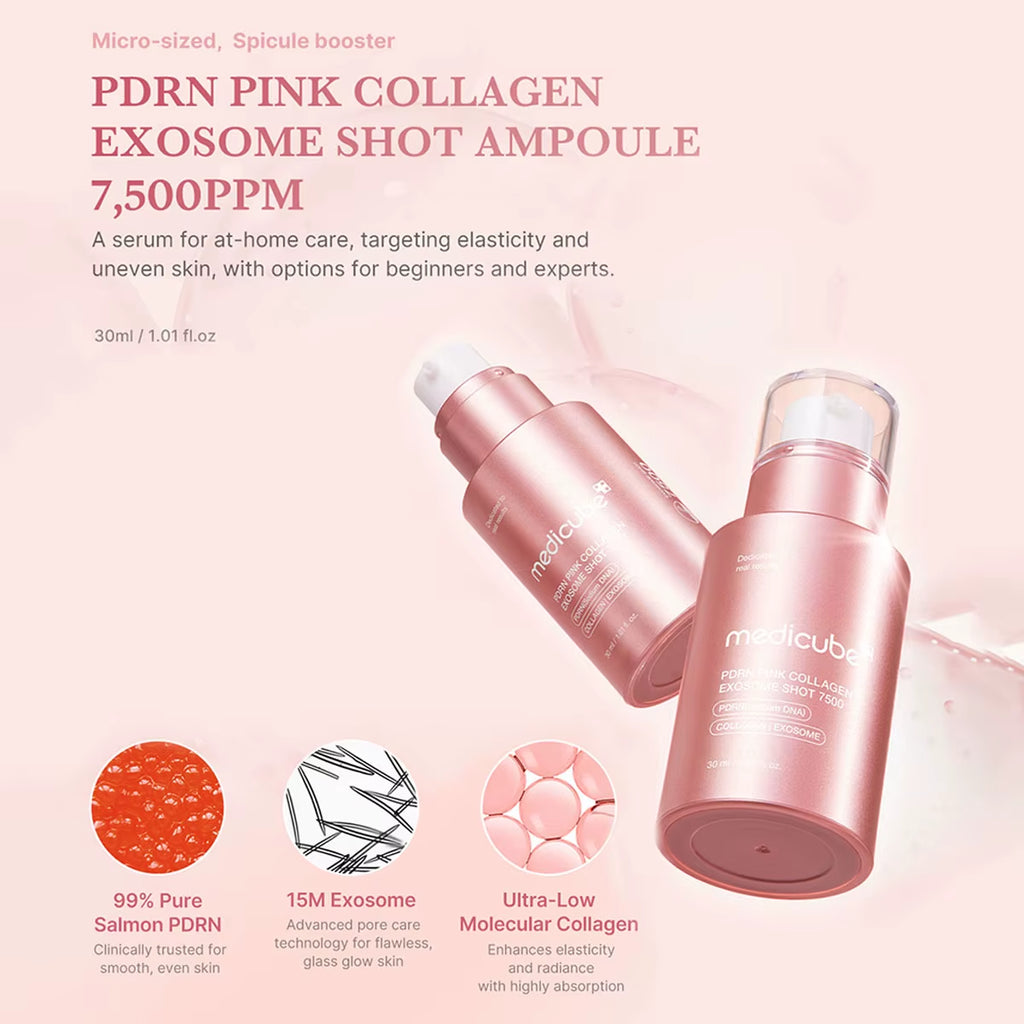 PDRN Pink Collagen Exosome Shot,Pink Transparent Liquid,Lightweight&Fast-Absorbing,Two Versions,K-Beauty,Korean Makeup