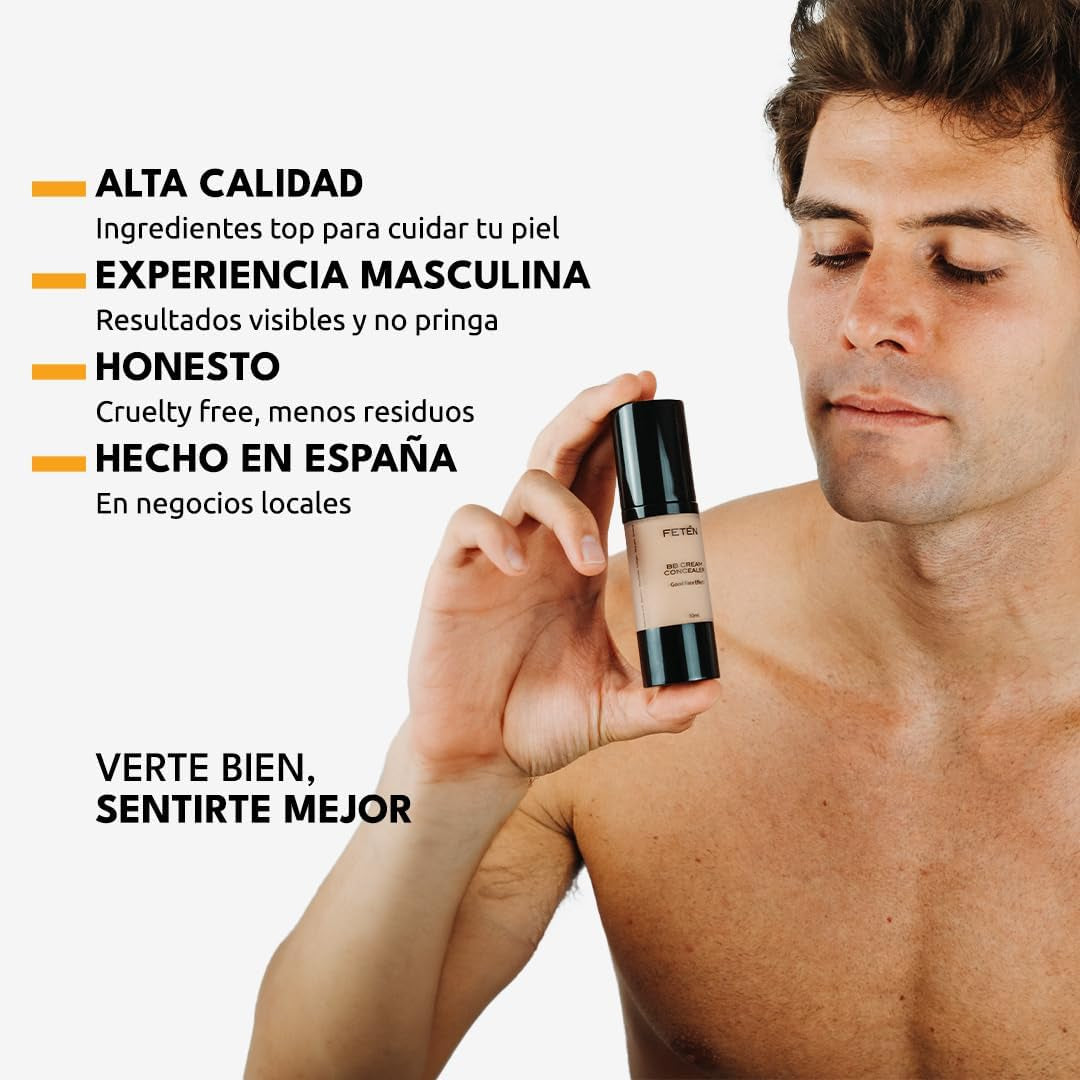 FETEN BB Cream Con Protector Solar - Crema Hidratante Con Color Tono Medio - Corrector Antiojeras - Skincare Base De Maquillaje Facial - Bbcream Antiedad Con Protección Solar Con Ácido Hialurónico