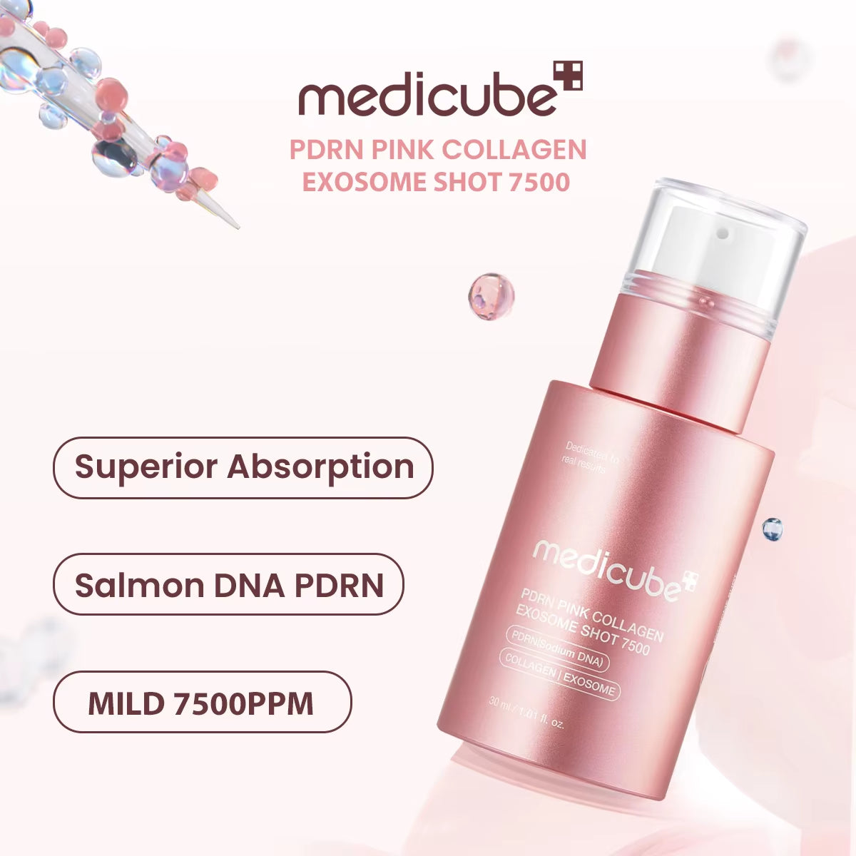 PDRN Pink Collagen Exosome Shot,Pink Transparent Liquid,Lightweight&Fast-Absorbing,Two Versions,K-Beauty,Korean Makeup