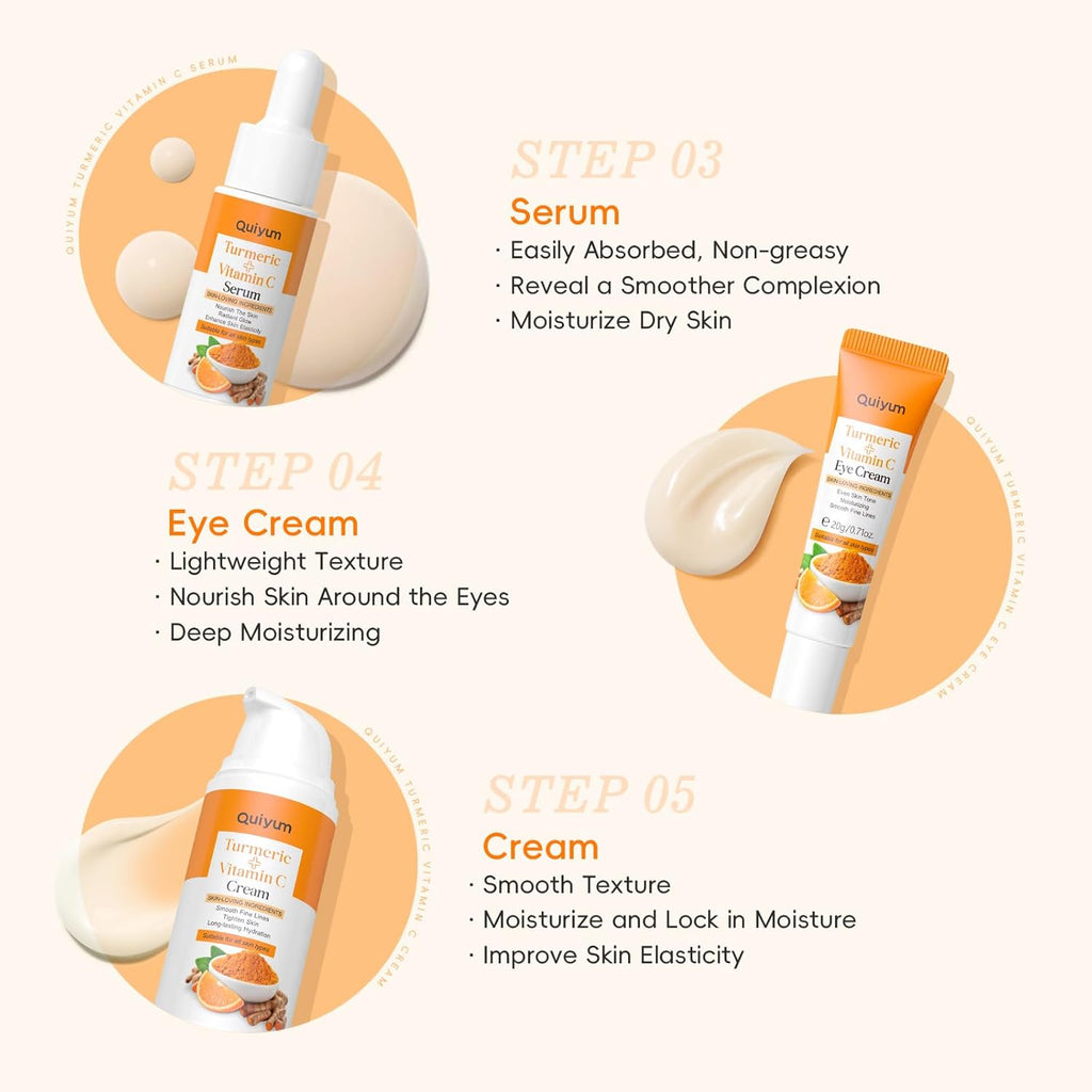 QUIYUM Set De Cuidado Facial Con Cúrcuma Y Vitamina C De 5 Piezas