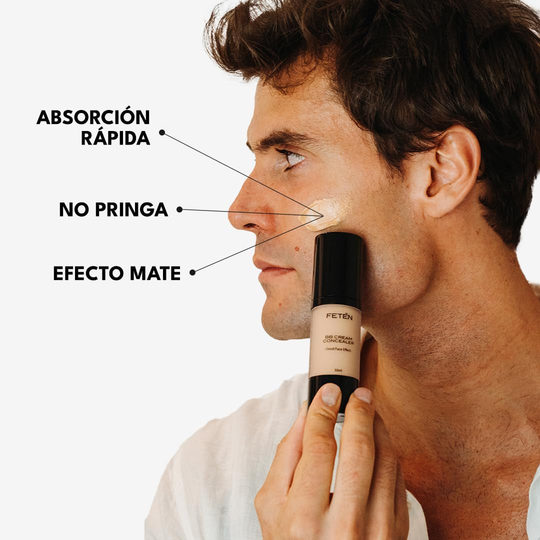 FETEN BB Cream Con Protector Solar - Crema Hidratante Con Color Tono Medio - Corrector Antiojeras - Skincare Base De Maquillaje Facial - Bbcream Antiedad Con Protección Solar Con Ácido Hialurónico