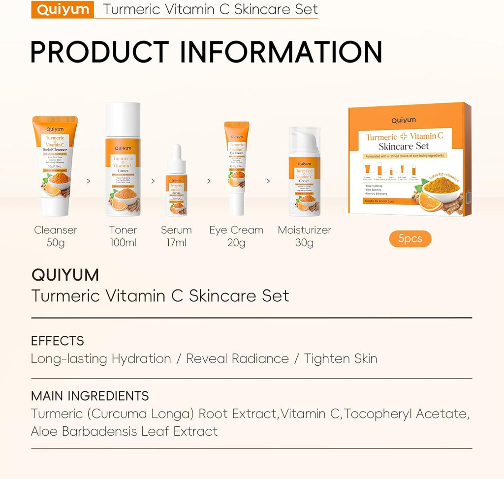 QUIYUM Set De Cuidado Facial Con Cúrcuma Y Vitamina C De 5 Piezas