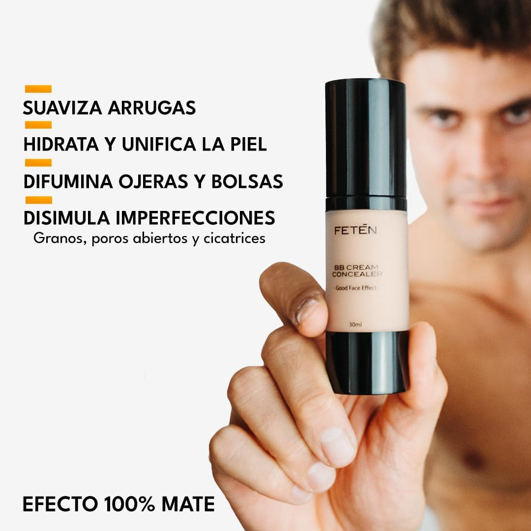 FETEN BB Cream Con Protector Solar - Crema Hidratante Con Color Tono Medio - Corrector Antiojeras - Skincare Base De Maquillaje Facial - Bbcream Antiedad Con Protección Solar Con Ácido Hialurónico