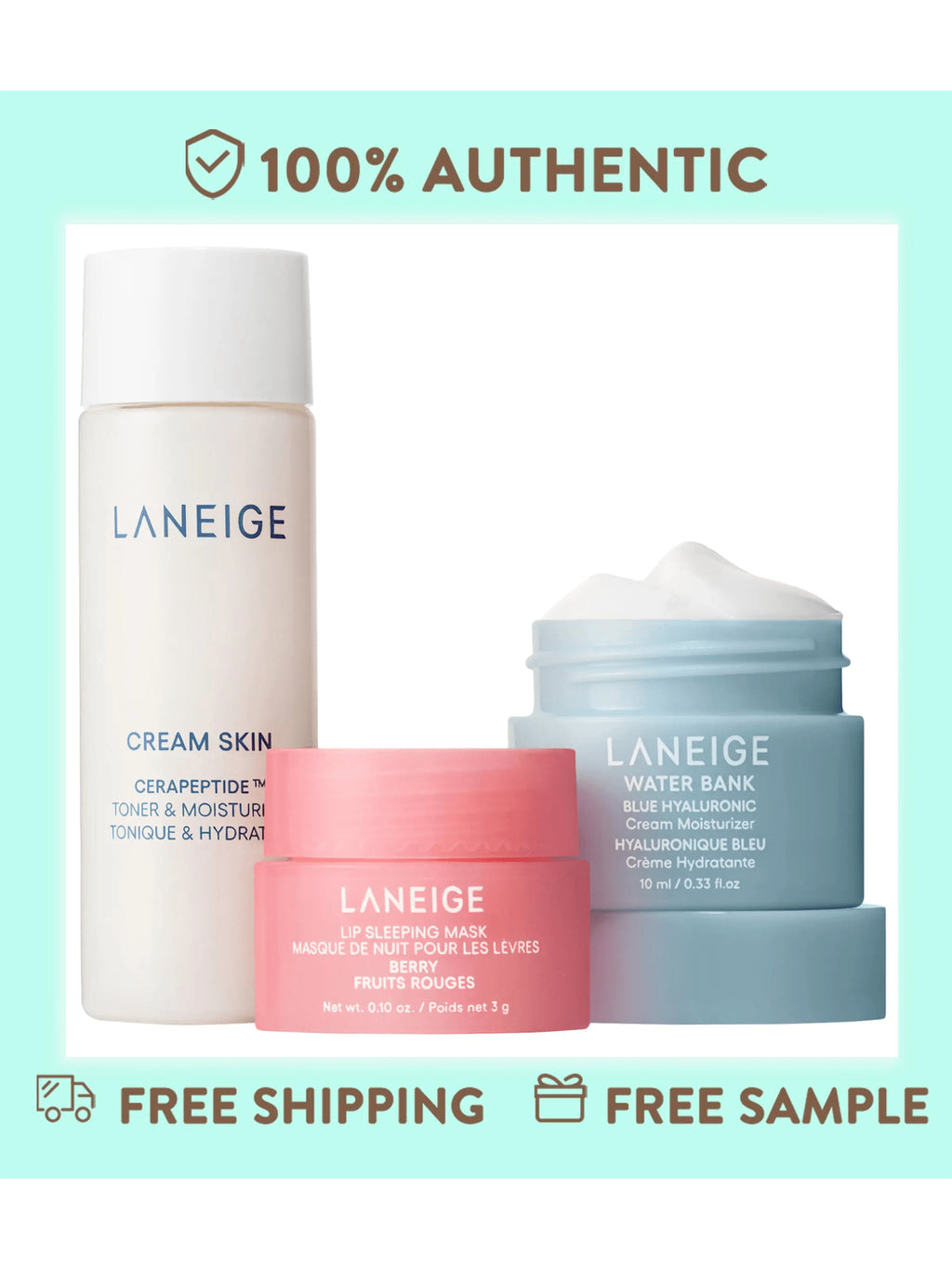 LANEIGE 3PC -LANEIGE Hydration Heroes- Water Bank Mouth Sleeping Mask Cream Skin ,S Ephora Beauty Insider ,Water Bank Moisturizer Mouth Mask LANEIGE - 10Ml / 0.33 Fl.Oz LANEIGE Water Bank Blue Hyaluronic Cream Moisturizer - 25Ml / 0.84 Fl.Oz LANEIGE Cream Skin Cerapeptide Toner & Moisturizer - 3 G / 0.10 Oz LANEIGE Lip Sleeping Mask in Shade Berry"