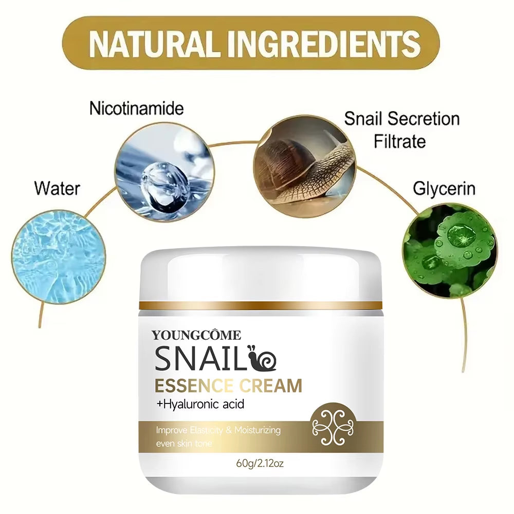 2Pcs Snail Essence Cream with Hyaluronic Acid, Retinol Moisturizing Firming Lightening Repairing Smooth Skincare Whitening Cream