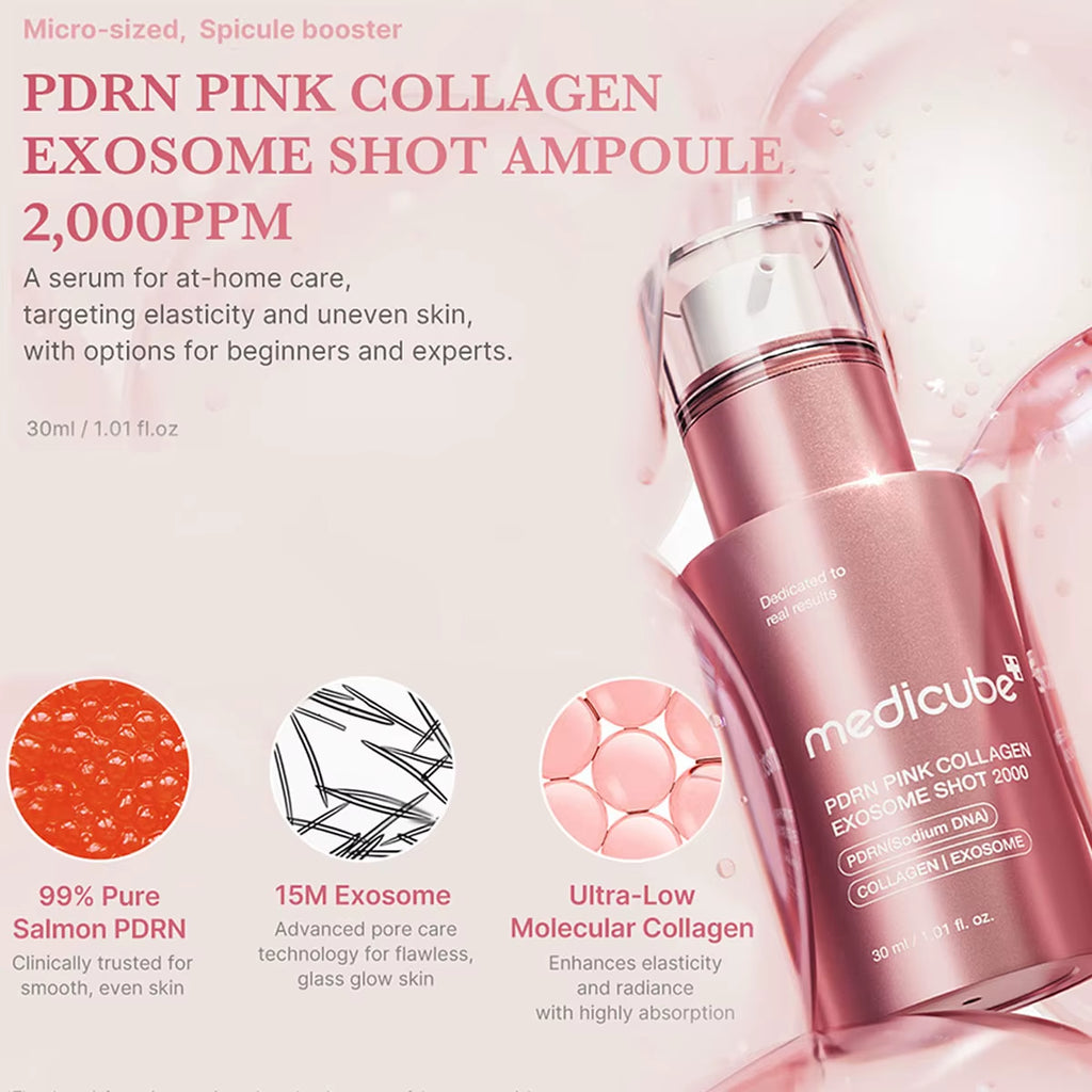 PDRN Pink Collagen Exosome Shot,Pink Transparent Liquid,Lightweight&Fast-Absorbing,Two Versions,K-Beauty,Korean Makeup