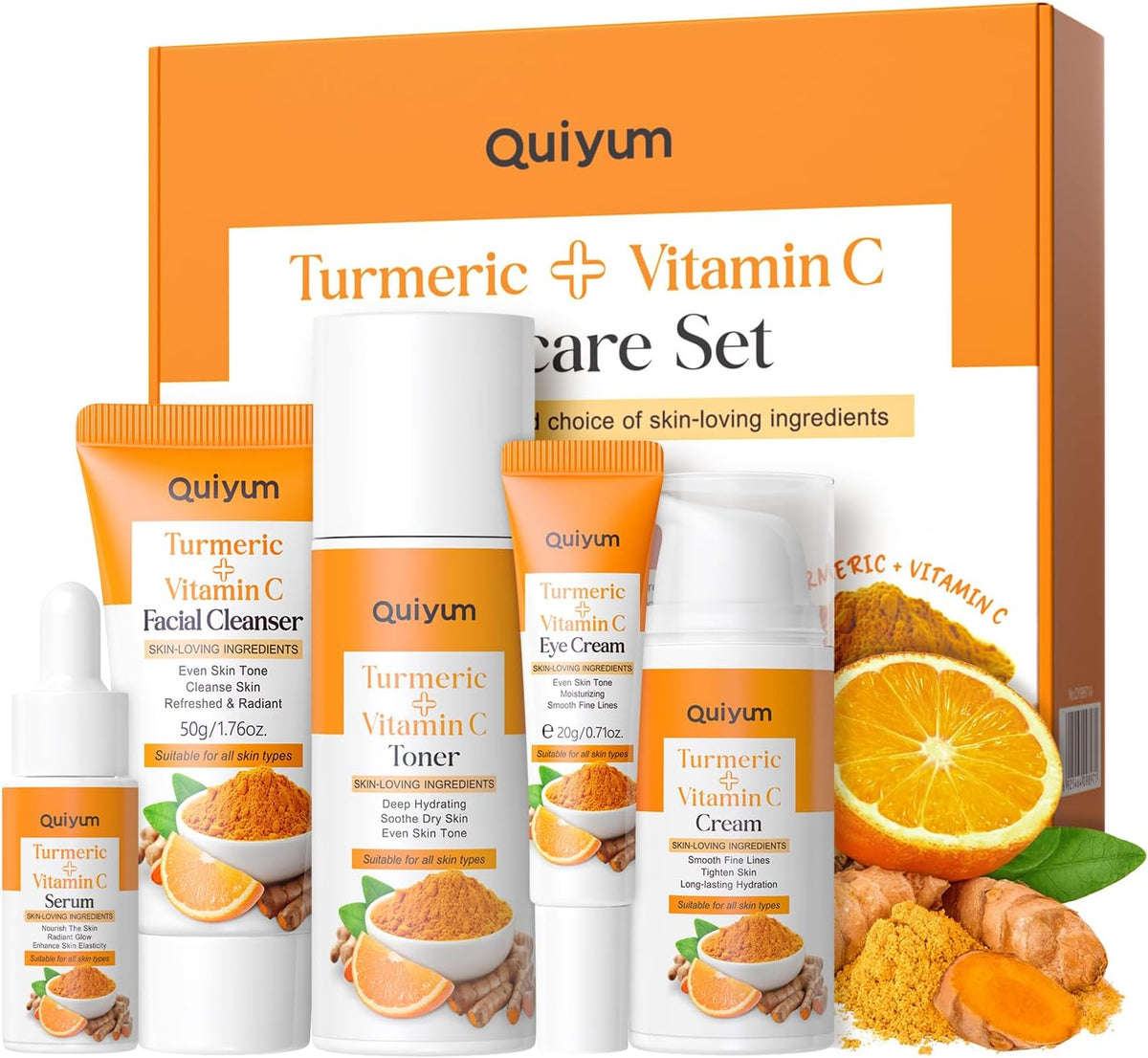 QUIYUM Set De Cuidado Facial Con Cúrcuma Y Vitamina C De 5 Piezas
