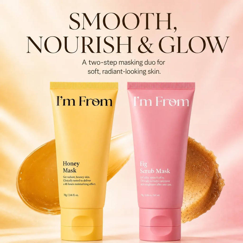 I'M from Fig & Sweet Honey Skincare Duo - Exfoliating Scrub and Nourishing Wash-Off Treatments for Hydrated, Radiant Skin (Korean Beauty)