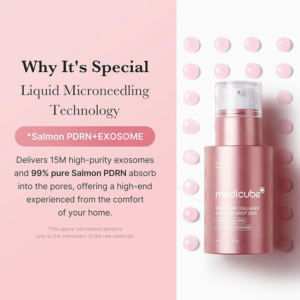 PDRN Pink Collagen Exosome Shot,Pink Transparent Liquid,Lightweight&Fast-Absorbing,Two Versions,K-Beauty,Korean Makeup