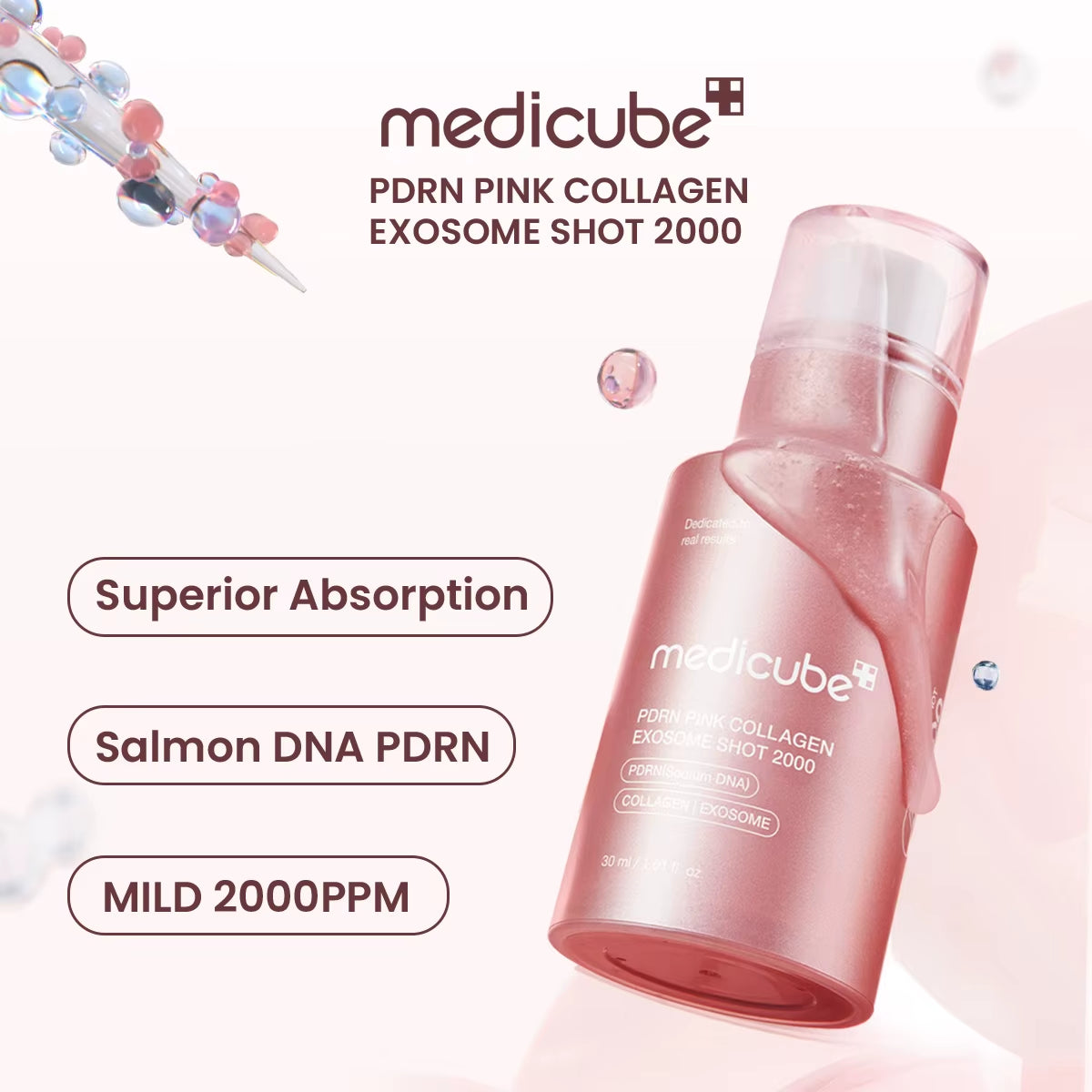 PDRN Pink Collagen Exosome Shot,Pink Transparent Liquid,Lightweight&Fast-Absorbing,Two Versions,K-Beauty,Korean Makeup
