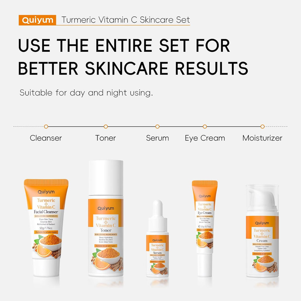 QUIYUM Set De Cuidado Facial Con Cúrcuma Y Vitamina C De 5 Piezas