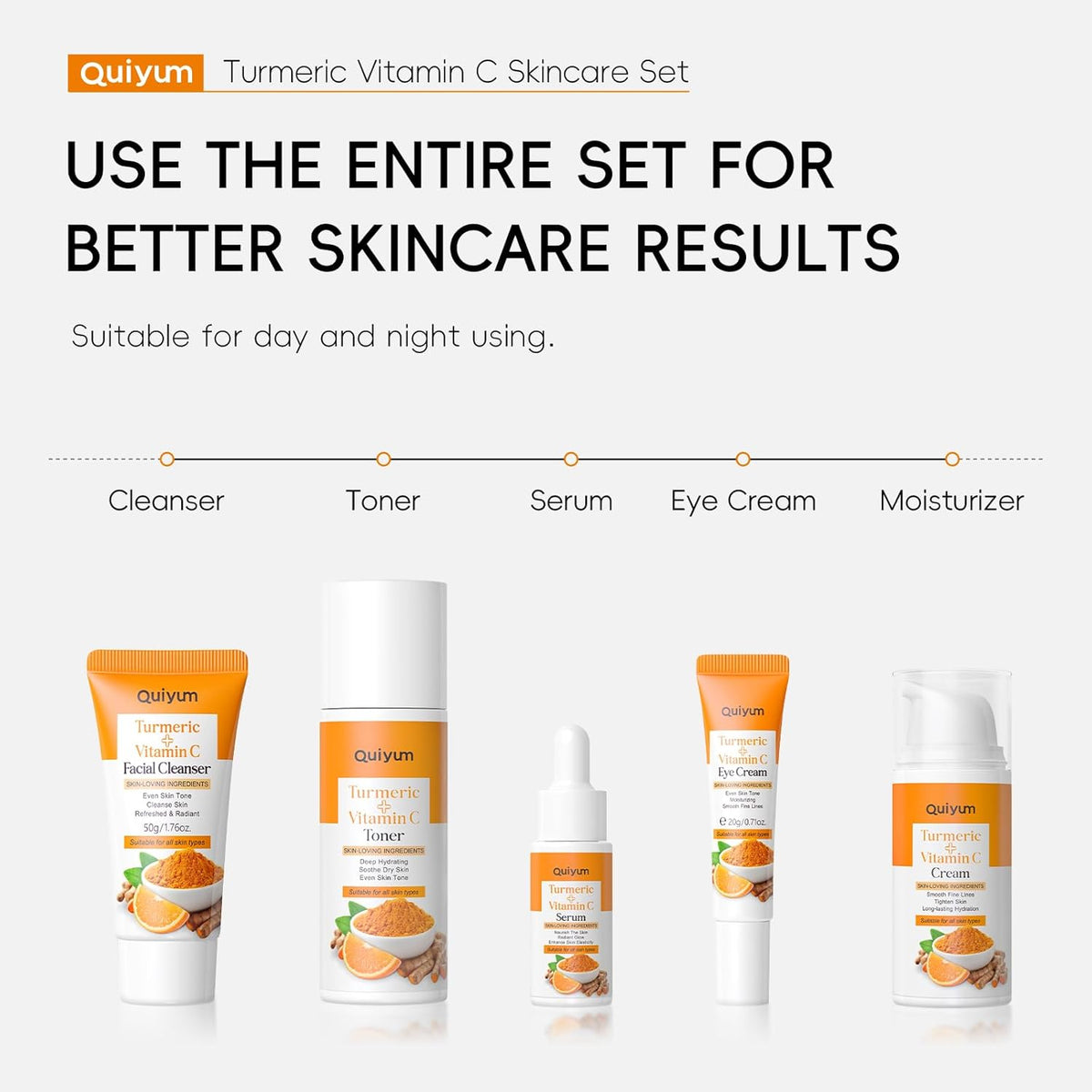QUIYUM Set De Cuidado Facial Con Cúrcuma Y Vitamina C De 5 Piezas