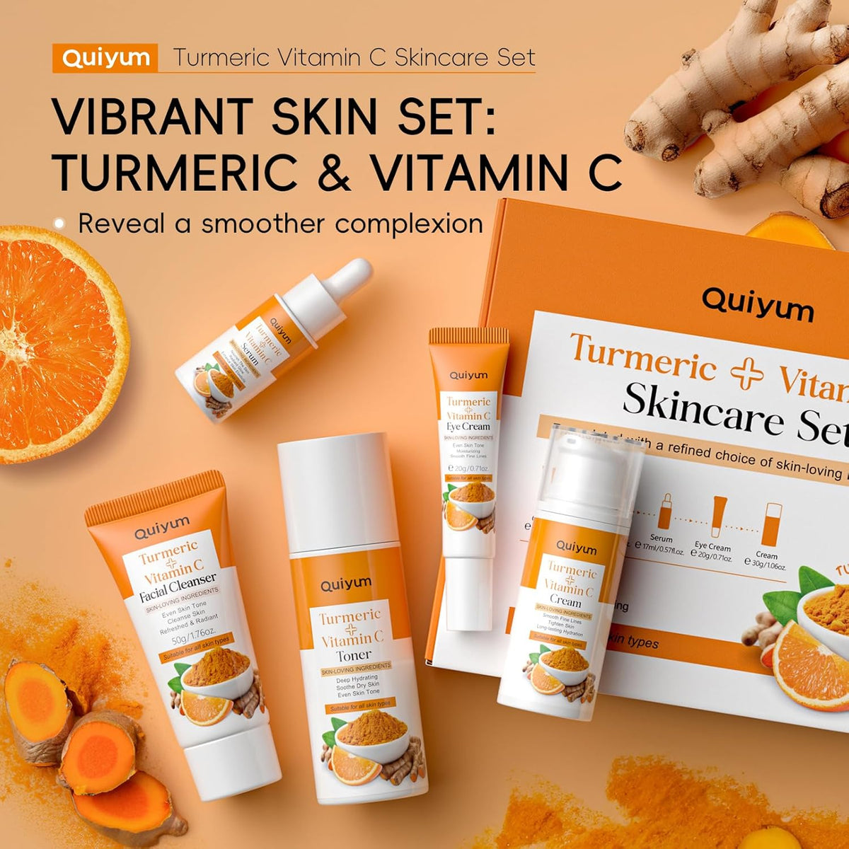 QUIYUM Set De Cuidado Facial Con Cúrcuma Y Vitamina C De 5 Piezas