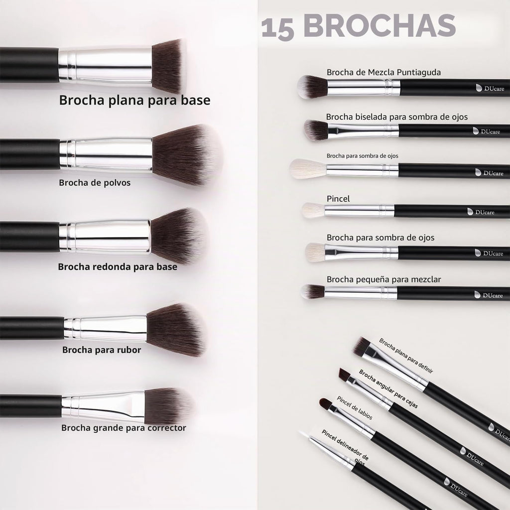 Ducare 15-Piece Makeup Brush Set with Carrying Bag
