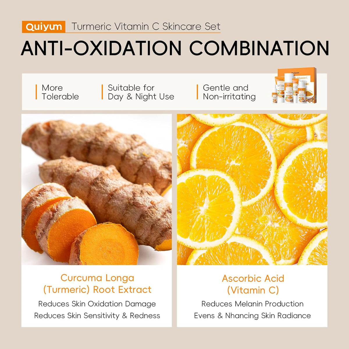 QUIYUM Set De Cuidado Facial Con Cúrcuma Y Vitamina C De 5 Piezas