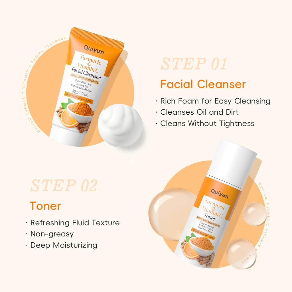 QUIYUM Set De Cuidado Facial Con Cúrcuma Y Vitamina C De 5 Piezas
